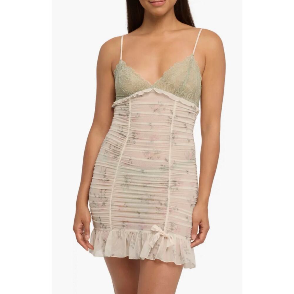 Rya Collection Andorra Floral Chemise Dress & Thong Set Sexy Lace Sheer XS